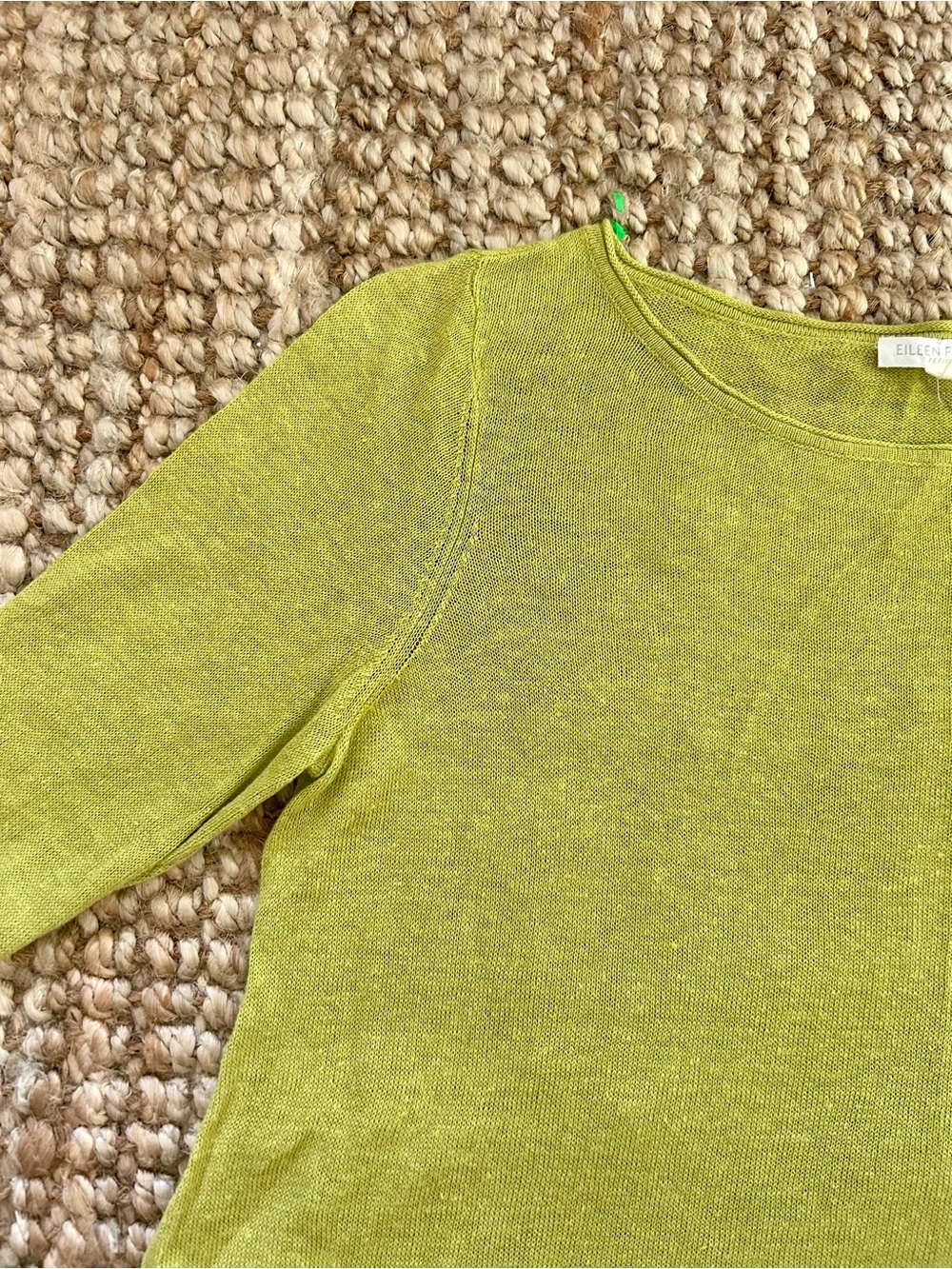 Eileen Fisher Light Green Women's Long Sleeve Knit Linen Sweater